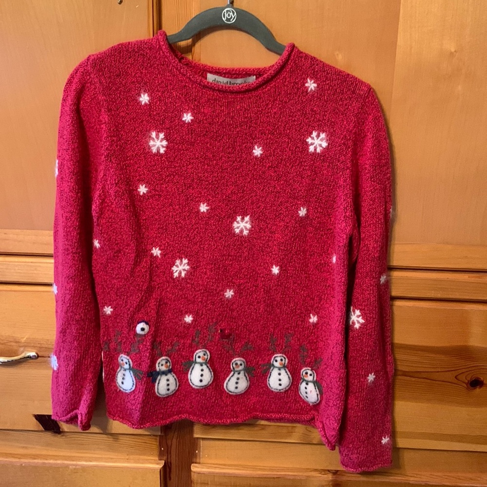 David Brooks snowmen red sweater size S/P